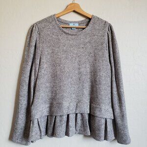 CeCe Puff Sleeve Knit Peplum Sweater Silver Heather Grey Size Womens 2X Plus NEW